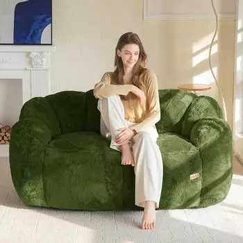 LuxusKollektion Sitzsack 2-Sitzer blumenförmig Kunstfell grün (150x90x80cm)