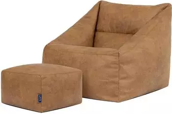 Icon Natalia Sitzsack-Sessel mit Hocker, Kunstleder, braun (EU1ARMFSTFL007)