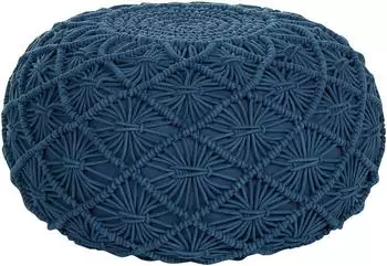Beliani Berkane Runder Pouf Makramee Baumwolle Marineblau ⌀50cm