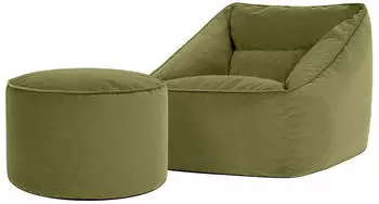 Icon Milano Samt Sitzsack-Sessel mit Fu&szlig;hocker, dunkelgr&uuml;n, 360L (800000452110)