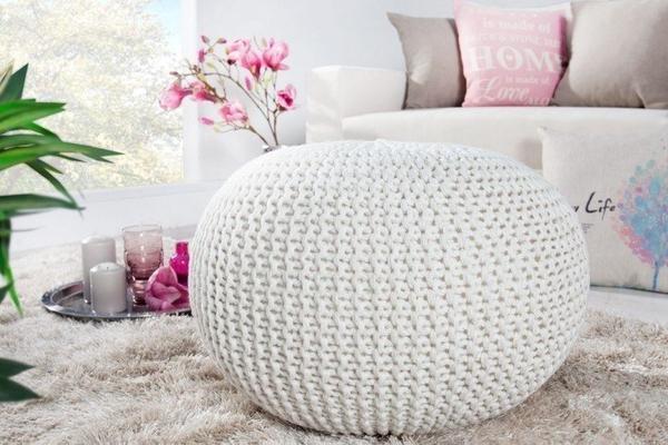 Invicta Design Pouf LEEDS 50cm Strick weiß