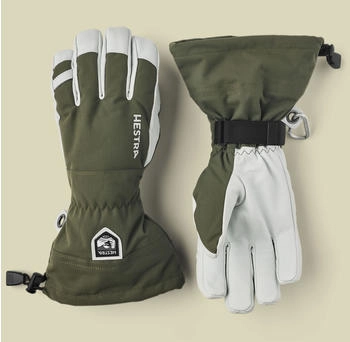 Hestra Army Leather Heli Ski Finger Handschuhe oliv grau