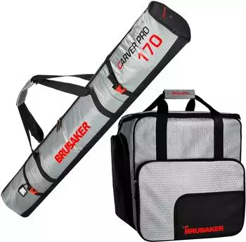 Brubaker CarverTec Pro Kombi Set Skisack & Skischuhtasche, silber/rot, 190cm