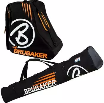 Brubaker Davos Kombi-Set Skitasche & Skischuhtasche, schwarz/orange, 170cm