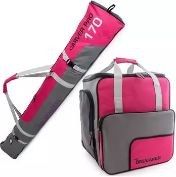 Brubaker Carver PRO Kombi-Set Skisack & Skischuhtasche 170cm pink/grau (Kombi_500005_500105_PinkGrau170)