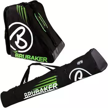 Brubaker Davos Kombi-Set Skisack & Skischuhtasche, schwarz/grün, 170cm