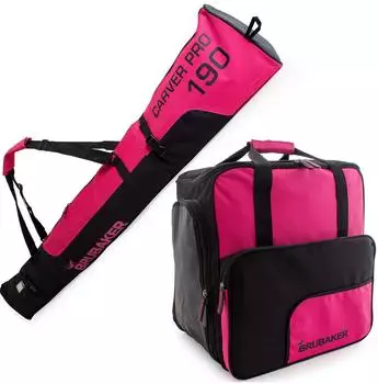 Brubaker Carver Pro 2.0 Kombi-Set Skisack & Skischuhtasche 190cm, pink/schwarz
