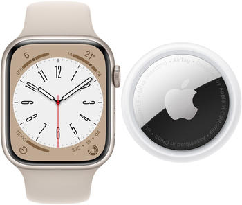 Apple Watch Series 8 GPS 45mm Aluminium Polarstern Sportarmband Polarstern + Airtag