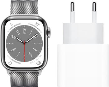 Apple Watch Series 8 4G 45mm Edelstahl silber Milanaise silber + Ladegerät