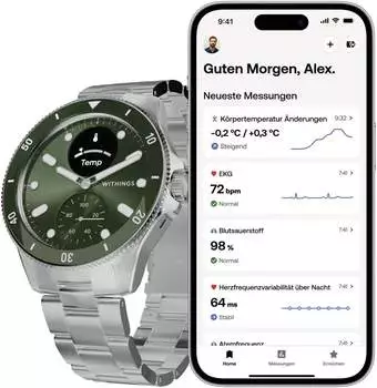Withings ScanWatch Nova Silver Green Silver steel 42mm – Robuste Materialien für langlebige Begleitung