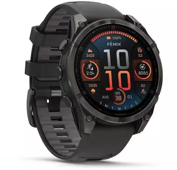 Garmin fenix® 8 47mm AMOLED Schwarz/Titan Carbongrau Silikon-Armband – Präzise Ortung und Gesundheitsanalyse für ambitionierte Sportler