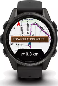 Garmin fenix® 8 43mm AMOLED Schwarz/Titan Carbongrau Silikon-Armband – Garmin fenix 8 AMOLED Vielseitige Fitness-Uhr mit smarter Konnektivität