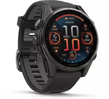 Garmin fenix® 8 43mm AMOLED Schwarz/Titan Carbongrau Silikon-Armband – Präzise Gesundheitsüberwachung mit medizinischen Sensoren