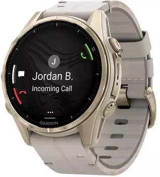 Garmin fenix® 8 43mm AMOLED Nebelgrau/Softgold Leder-Armband Kalkstein
