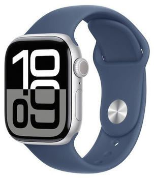 Apple Watch Series 10 GPS 42mm Aluminium Silber Sportarmband Denim S/M