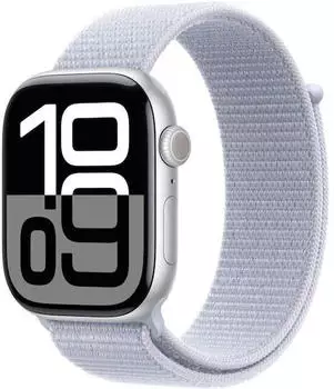 Apple Watch Series 10 GPS 46mm Aluminium Silber Sport Loop Blaue Wolke
