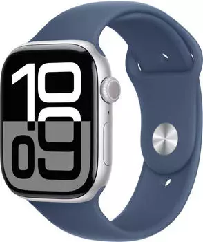 Apple Watch Series 10 GPS 46mm Aluminium Silber Sportarmband Denim M/L