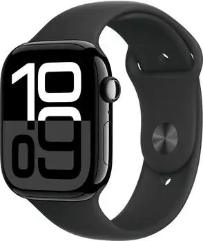 Apple Watch Series 10 GPS 46mm Aluminium Diamantschwarz Sportarmband Schwarz S/M