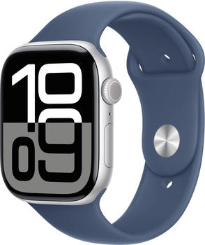 Apple Watch Series 10 GPS 46mm Aluminium Silber Sportarmband Denim S/M