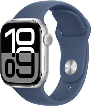 Apple Watch Series 10 4G 42mm Aluminium Silber Sportarmband Denim M/L
