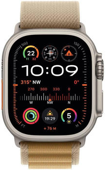 Apple Watch Ultra 2 (2024) Titan Natur Alpine Loop Mandel S – Apple Watch Ultra 2 Titan Alpine Loop – Outdoor-Uhr mit 36 Stunden Akkulaufzeit