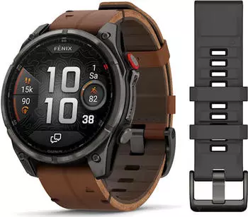 Garmin fenix&reg; 8 Pro 51mm AMOLED Sapphire Graphit/Titan Carbongrau DLC Titan Leder-Armband