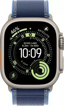 Apple Watch Ultra 3 Titanium Natural Trail Loop Blue/Bright Blue M/L – Apple Watch Ultra 3 Titanium Natural – Outdoor-Smartwatch mit umfassender Konnektivität
