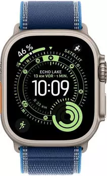Apple Watch Ultra 3 Titanium Natural Trail Loop Blue/Bright Blue S/M – Apple Watch Ultra 3 mit präzisem Multi-Satelliten-Tracking