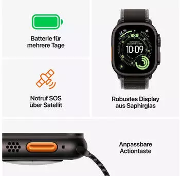 Apple Watch Ultra 3 Titanium Natural Alpine Loop Light Blue S – Vollständige Smartphone-Unabhängigkeit durch integriertes Mobilfunknetz