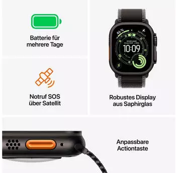 Apple Watch Ultra 3 Titanium Black Milanese Loop Black S – Präzises Multi-Sport-Tracking mit vier Satellitensystemen