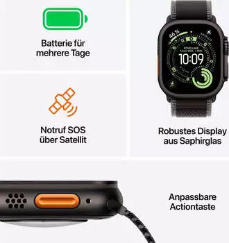 Apple Watch Ultra 3 Titanium Natural Milanese Loop Natural L – OLED-Display mit Always-on-Funktion für permanente Ablesbarkeit