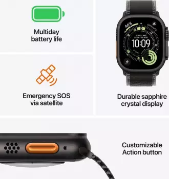 Apple Watch Ultra 3 Titanium Black Milanese Loop Black M – Umfassende Ortung mit vier Satellitennetzen für präzises Tracking