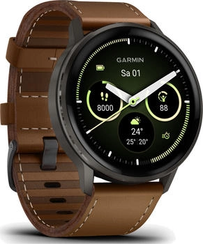 Garmin Venu 4 45mm Schwarz/Dunkelbraun Leder-Armband