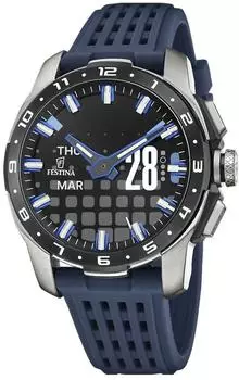 Festina Connected Full D Hybrid Smartwatch, analog/digital, Titan blau, 44mm (F23305/3)