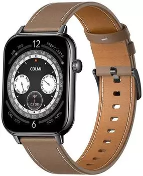 Colmi C28 Smartwatch, Lederarmband, schwarz/braun (C28-brown leather)