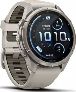 Garmin fenix&reg; 9 Pro 43mm Titan mit Silikon-Armband Nebelgrau/Dunkler Sandstein LTE
