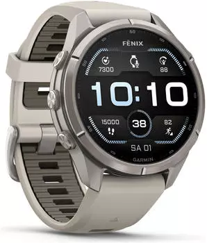 Garmin fenix® 9 Pro 43mm Titan mit Silikon-Armband Nebelgrau/Dunkler Sandstein