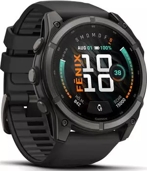 Garmin fenix&reg; 9 51mm Schwarz/Carbongrau DLC Titan mit Silikon-Armband