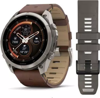 Garmin fenix® 9 Pro 51mm Titan mit Leder-Armband Walnuss LTE