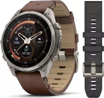 Garmin fenix® 9 Pro 47mm Titan mit Leder-Armband Walnuss LTE