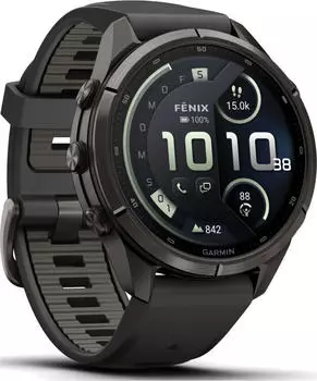 Garmin fenix® 9 Pro 43mm Carbongrau DLC Titan mit Silikon-Armband Schwarz/Kieselgrau LTE