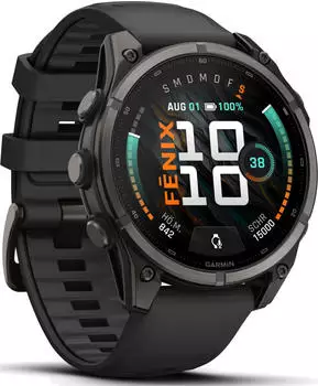 Garmin fenix&reg; 9 47mm Schwarz/Carbongrau DLC Titan mit Silikon-Armband