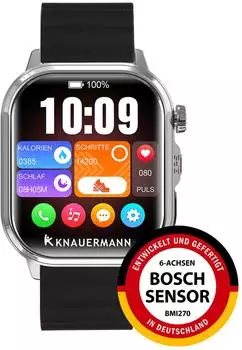 Knauermann PRO 4 Ultra Smartwatch silber, Silikonband schwarz, Anruf & SOS (PRO 4 Ultra)
