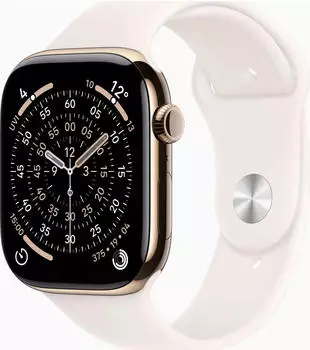 Apple Watch Series 11 (GPS + Cellular) 46mm Titan gold mit Sportarmband M/L blassrosa (MFD64ZR)