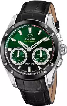Jaguar Connected Herrenuhr, Leder schwarz, gr&uuml;nes Zifferblatt (J958/2)