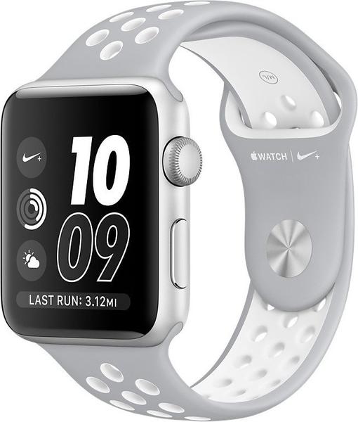 Apple Watch Nike+ Series 2 38mm Aluminiumgehäuse silber mit Nike Sportarmband flat silverweiß