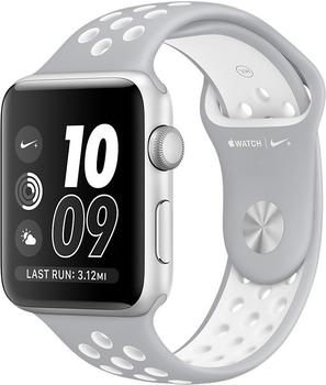 Apple Watch Nike+ Series 2 42mm Aluminiumgehäuse silber mit Nike Sportarmband flat silverweiß