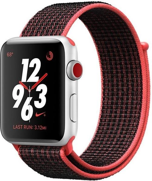 Apple Watch Series 3 Nike+ GPS + Cellular Silber 42mm Bright Crimson/Schwarz Sport Loop