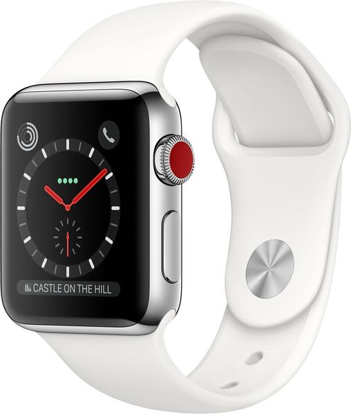 Apple Watch Series 3 GPS + Cellular Stainless Steel 38mm Soft White Sport Band