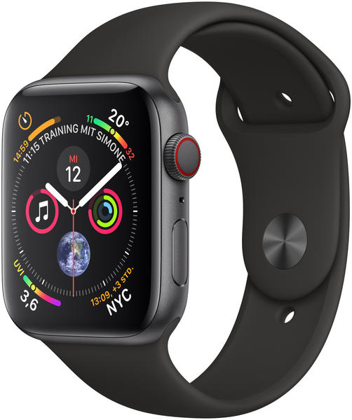 Ausstattung & Armband Apple Watch Series 4 GPS + Cellular 44mm space grau Aluminium Sportarmband schwarz